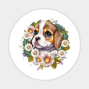Floral Beagle Magnet
